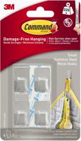 3M Command Small Stainless Steel Metal Hooks With Command Adhesive Strips (Pack 4) - 7100191582