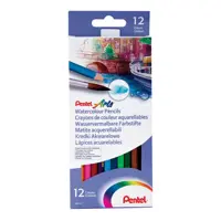 Pentel Arts Watercolour Pencil Set with Anti roll Barrel Assorted Colours (Pack 12) - CB9-12U