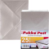 Pukka Post & Packaging Envelopes C6 Silver Gummed 100gsm 114mmx162mm (Pack 25) - 9065-ENV