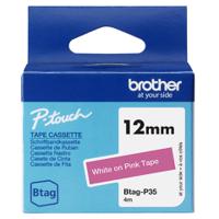 Brother 12mm White on Pink Labelling Tape - BTAGP35