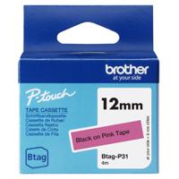 Brother 12mm Black on Pink Labelling Tape -BTAGP31