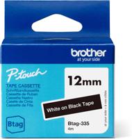 Brother 12mm White on Black Tape- BTAG335