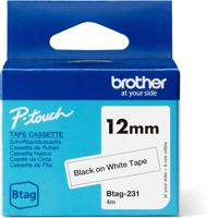Brother 12mm Black on White Tape -BTAG231
