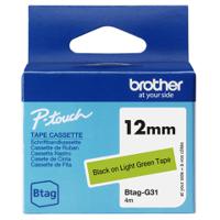 Brother 12mm Black on Light Green Labelling Tape -BTAGG31
