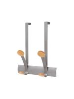 Alba Coat Hooks 2 Double Pegs Silver Grey Steel/Light Wood L36.7xW30x15cm - PMV2P