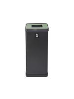 Alba Recycling Bin 50L Steel Black With Green Square Hole Lid H73xW31xD31cm - PBCORBN V