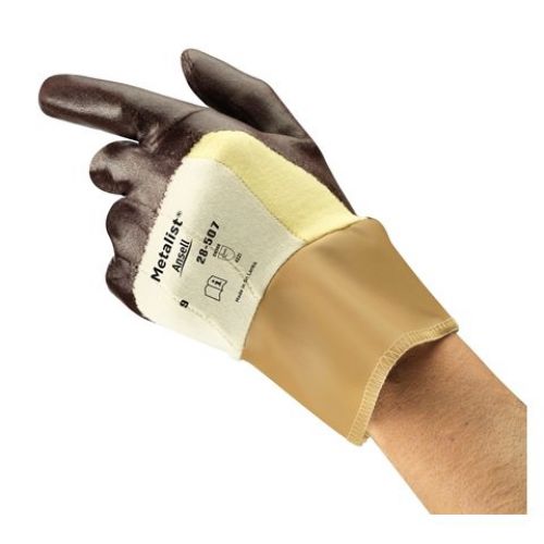 28-507 Coated Gloves, Nitrile Coated, Size 7, Brown