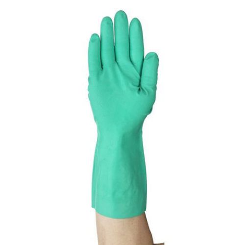 37-145 Nitrile Gloves, Gauntlet Cuff, Unlined, Size 10, Green, 11 mil