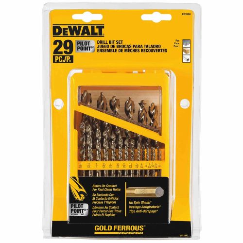 DeWalt DW1969 29-Piece Pilot Point and Drill Bit Set w// No-Spin Shank New