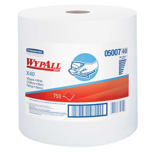 Image of WypAll* L40 Disposable Cleaning And Drying Towels (05007), Limited Use Wipers, White, 1 Jumbo Roll Per Case, 750 Sheets Per Roll 05007