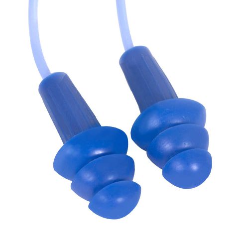 H20 Metal Detectable Reusable Earplugs - Corded, Plastic, Blue, Corded