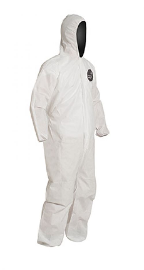Proshield® 10 Coverall, Serged Seams, Attached Hood, Elastic Wrists and Ankles, Zipper Front, Storm Flap, White, X-Large