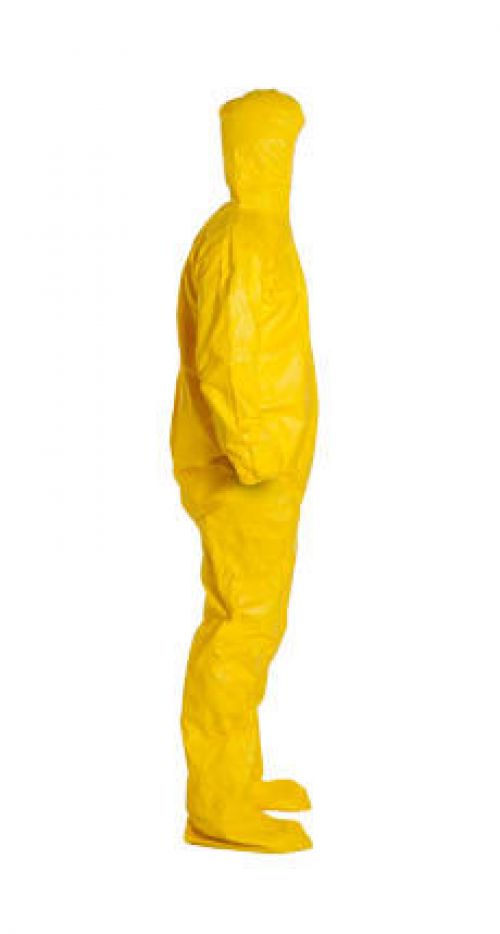 Tychem® 2000 Coverall, Serged Seams, Attached Hood and Socks, Elastic Wrists, Zipper Front, Storm Flap, Yellow, X-Large