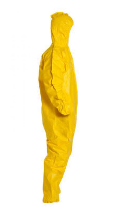 Tychem® 2000 Coverall, Bound Seams, Attached Hood, Elastic Wrists and Ankles, Front Zipper, Storm Flap, Yellow, 3X-Large