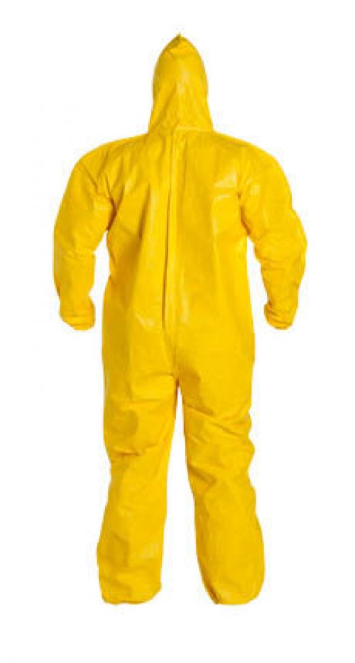 Tychem® 2000 Coverall, Bound Seams, Attached Hood, Elastic Wrists and Ankles, Front Zipper, Storm Flap, Yellow, X-Large