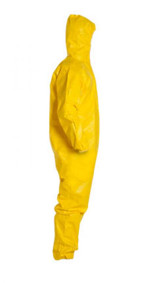 Tychem® 2000 Coverall, Serged Seams, Attached Hood, Elastic Wrists and Ankles, Zipper Front, Storm Flap, Yellow, Large