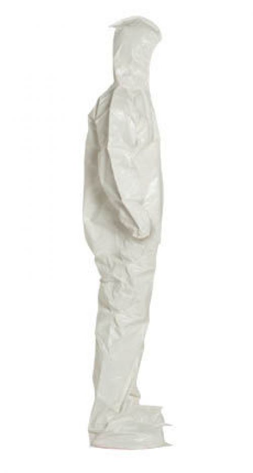 Tychem® 4000 Coverall, Attached Hood and Sock, Elastic Wrists, Zipper, Storm Flap, White, 3X-Large