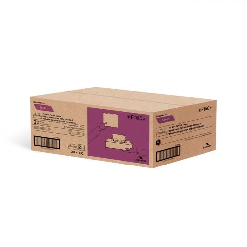 2-Ply Facial Tissue 8.1''x7.3'', Flat Box, White (100 Per Box, 30 Boxes)