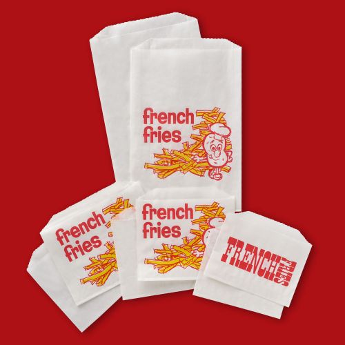 Fischer Printed French Fry Bag 4 7/8 x 4 White With Red & Yellow Pack