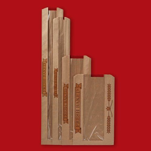 Fischer French Bread Bag With Poly Panel 3 1/2 x 2 x 26 Kraft With window Pack 1000 / cs
