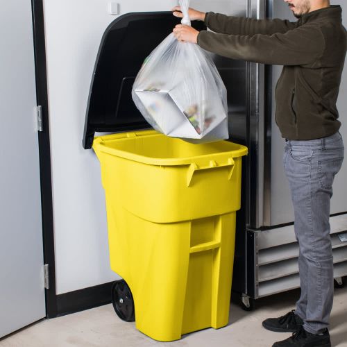 Rubbermaid Commercial Trash Can,50 gal.,Yellow,Plastic FG9W2700YEL