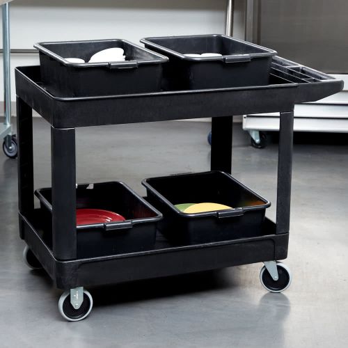 Utility Cart With 2 Lipped Shelves Black Medium, Capacity 500 lb, 9-1/8''x46''x26-1/2''