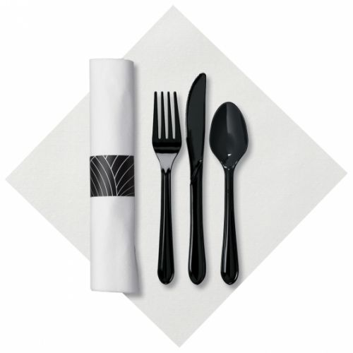 CaterWrap Linen Like Mystic Print Rolled Cutlery Napkins 17''x17'', Pack, White (50 Per Pack, 4 Packs)