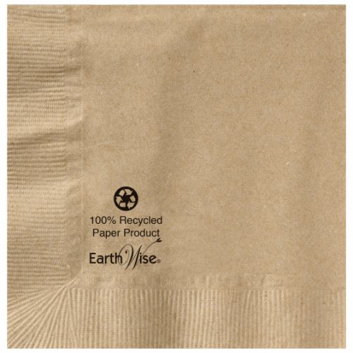 Earth Wise 1/4 Fold 2-Ply Coin Embossed Kraft Beverage Napkins 10''x10'', Pack, Natural (250 Per Pack, 12 Packs)