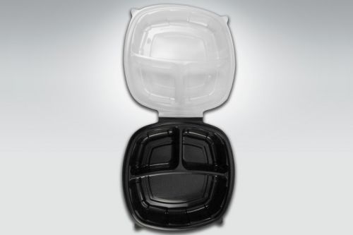 Inno-Pak 10x10x2.71 3-Cell Clamshell Black Base Clear Lid Polypropylene Pack 148