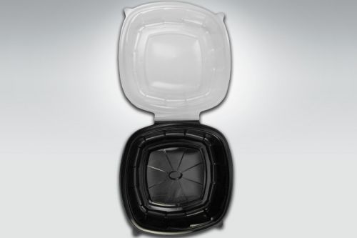 Inno-Pak 9x9x2.71 1-Compartment Clamshell Black Base Clear Lid Polypropylene Pack 112