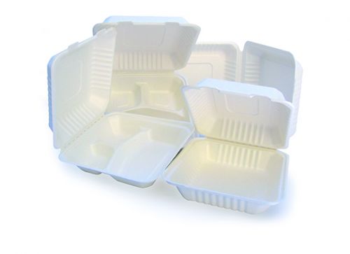 PrimeWare Hinged Container Molded Fiber 9x9x3 PLA lined 3 Comp Pack 2/80cs