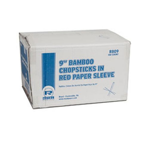 Royal 9 Bamboo Chopsticks Wrapped in Pairs Pack 10/100