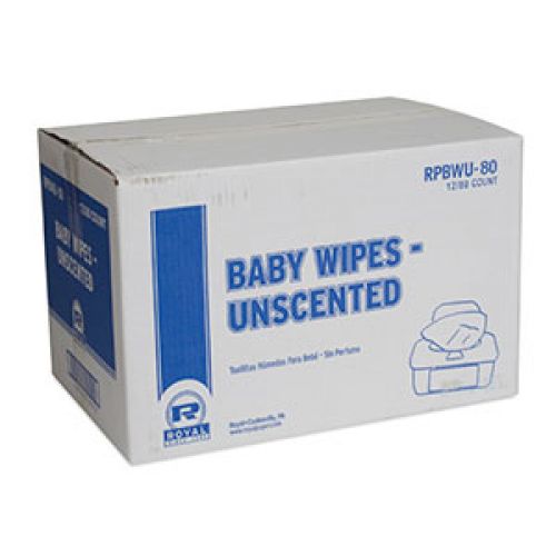 Unscented Alcohol-Free Baby Wipes, Tub, White (80 Per Tub, 12 Tubs)