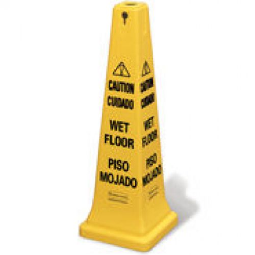 Safety Cone Caution Wet Floor Yellow 36'' Multi-Lingual 4 Sided 