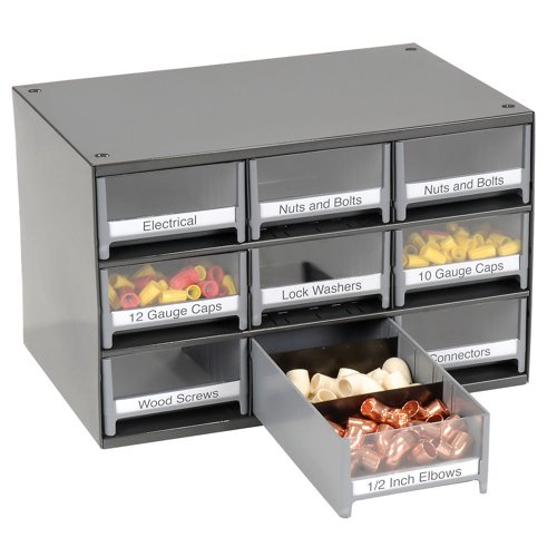 Akro-Mils Steel Small Parts Storage Cabinet 19909 - 17"W x 11"D x 11"H w/ 9 Gray Drawers