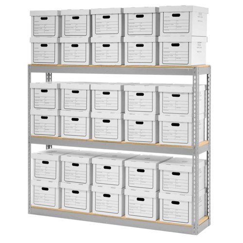 Global Industrial Record Storage Open With Boxes 72"W x 15"D x 60"H - Gray