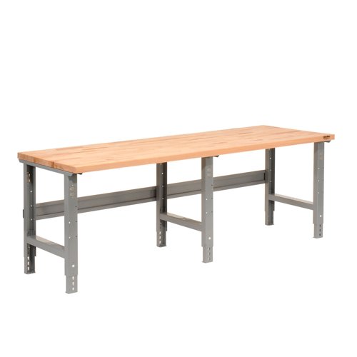 Global Industrial Extra Long Workbench 96 x 36" Adjustable Height Maple Square Edge Gray