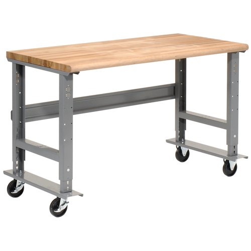 Global Industrial Mobile Workbench 72 x 36" Adjustable Height Maple Safety Edge