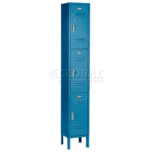 Global Industrial Paramount 3-Tier 3 Door Locker 12"W x 15"D x 78"H Blue Unassembled