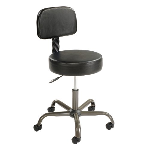 Interion AntiMicrobial Medical Stool with Backrest - Vinyl - Black
