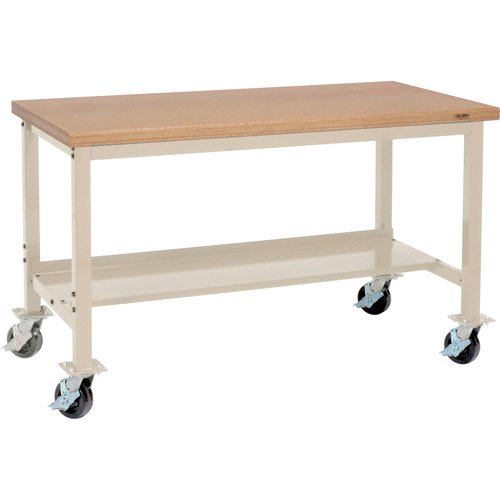Global Industrial Mobile Workbench 72 x 36" Square Tubular Leg Shop Top Safety Edge Tan