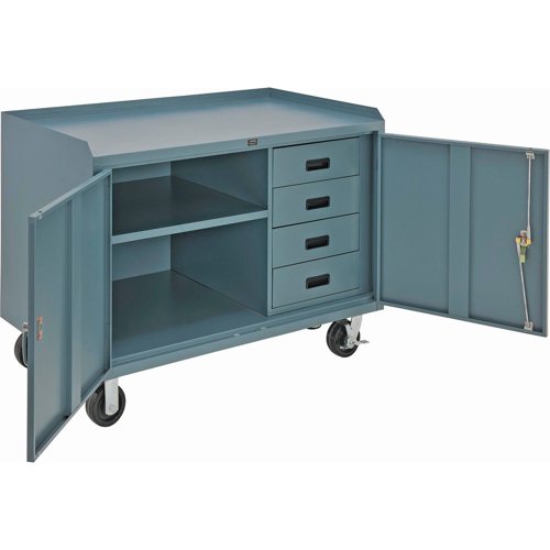 Global Industrial Mobile Drawer Workbench Cabinet w/ Steel Square Edge Top 48"W x 26"D Gray