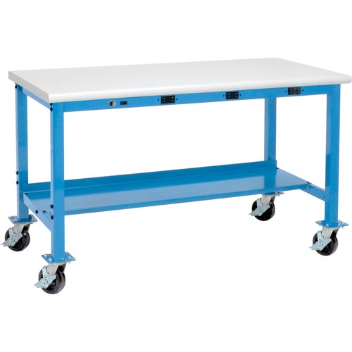 Global Industrial 60 x 30 Mobile Production Workbench - Power Apron - ESD Safety Edge - Blue