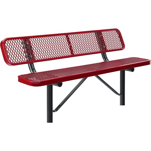 Global Industrial 6' Outdoor Steel Bench w/ Backrest Expanded Metal In Ground Mount Red
