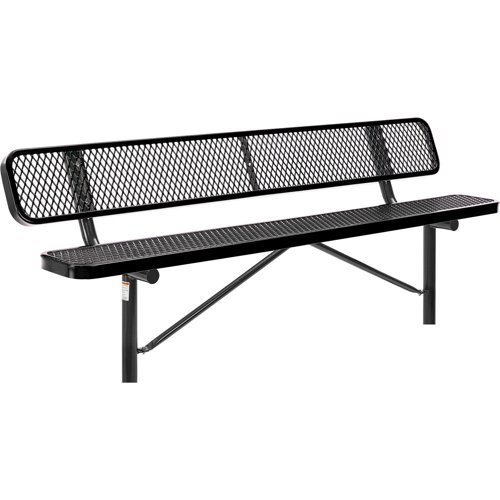 Global Industrial 8' Outdoor Steel Bench w/ Backrest Expanded Metal In Ground Mount Black