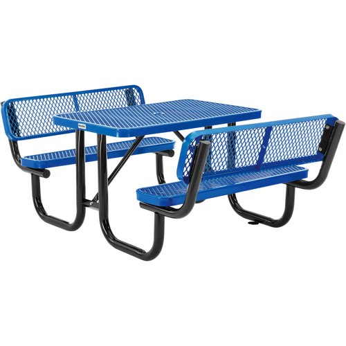 Global Industrial 4' Rectangular Picnic Table w/ Backrests Expanded Metal Blue