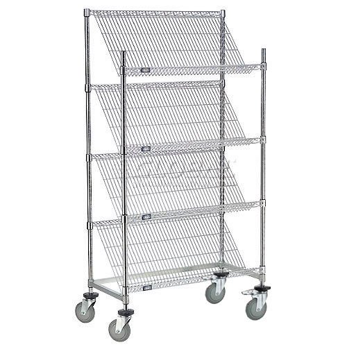 Nexel 4 Slant Shelf Truck Chrome 48"W x 24"D x 69"H Polyurethane Casters 4 Swivel 2 Brake
