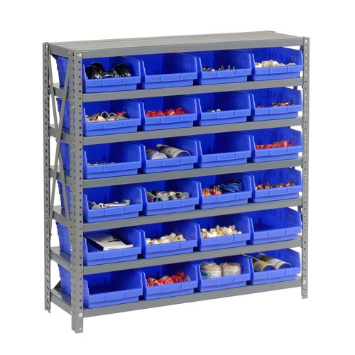 Global Industrial Steel Shelving with Total 36 4"H Plastic Shelf Bins Blue 36x12x39-7 Shelves