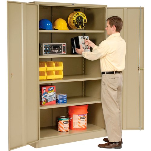 Global Industrial Storage Cabinet Turn Handle 48"W x 18"D x 78"H Tan Unassembled