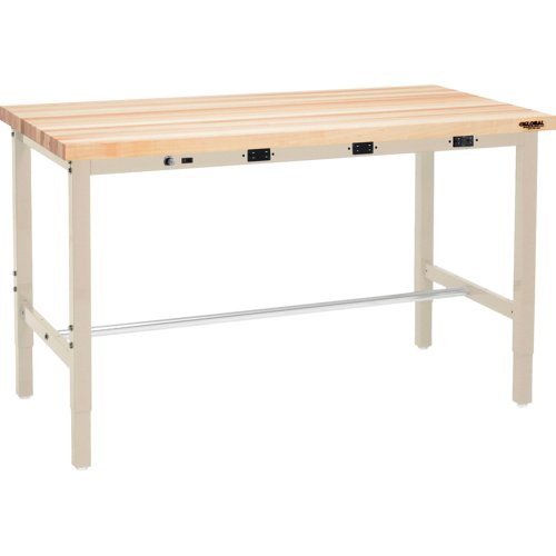 Global Industrial 96 x 30 Adjustable Height Workbench - Power Apron Maple Square Edge Tan